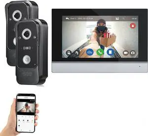 Wired Video Intercom System Tuya WiFi 7 Inch Touch Screen 1080P Doorbell Intelligent Tuya APP Video Intercom Kit with 3 in 1 Unlock Motion Detection,Anti-Tamper Alarm (2 Doorbell+1 Monitor)