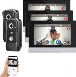 Wired Video Intercom System Tuya WiFi 7 Inch Touch Screen 1080P Doorbell Intelligent Tuya APP Video Intercom Kit with 3 in 1 Unlock Motion Detection,Anti-Tamper Alarm (2 Doorbell+3 Monitor)