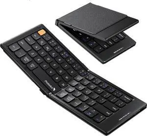 ProtoArc Foldable Compact Keyboard, XK04 Portable Bluetooth Keyboard with PU Leather Cover, Pocket-Sized Wireless Travel Keyboards for iPad, iPhone, Smartphone, Tablet and Laptop - Black