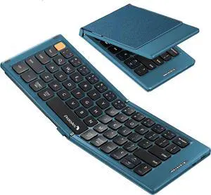ProtoArc Foldable Compact Keyboard, XK04 Portable Bluetooth Keyboard with PU Leather Cover, Pocket-Sized Wireless Travel Keyboard for iPad, iPhone, Smartphone, Tablet and LaptopBlue