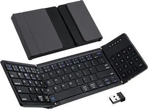 Mcbazel PU Leather Foldable Wireless Keyboard with Number Touchpad and 2.4G Receiver for Tablet/Mobile Phone/PC-Black