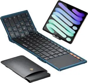 ProtoArc Foldable Bluetooth Keyboard with Touchpad, XK01 TP Portable Folding Keyboard for Travel, Full Size Keys, Large Trackpad Bluetooth Keyboard for iPad Laptop PC Tablets - Blue