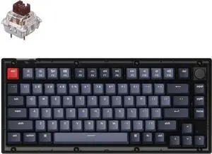 Keychron V1 Hot-swappable Custom Mechanical Keyboard, 75% Layout Knob QMK/VIA Programmable RGB Backlight, Type-C Wired with Keychorn K Pro Brown Switch for Mac Windows - Frosted Black (Translucent)