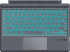 MoKo Type Cover for Microsoft Surface Pro 7 Plus/7/6/5/4/3, Ultra-Slim Wireless Bluetooth Keyboard With Trackpad, 7-Color LED Backlit, Built-in Rechargeable Battery, Gray