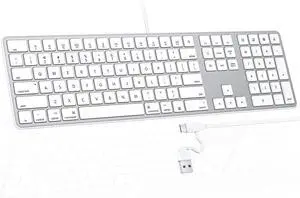 OMOTON Full-Size Wired Keyboard for Mac, Slim Dual Interface (USB and Type-C) Numeric Keypad for MacBook Pro/Air, iMac, iMac Pro, Mac mini/Pro Laptop, Silver