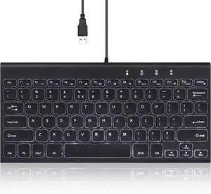 Perixx PERIBOARD-429 US Wired Mini Backlit Keyboard - Thin and Silent Scissor Keys - White Backlight Color - US English
