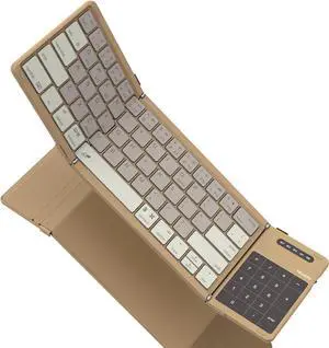 Nillkin Foldable Travel Keyborad with Touchpad & Number Pad, Bluetooth Wireless Portable Folding Full Size Keyboard with Trackpad for PC Laptop iPad Tablets Smartphone, Silicone Leather Cover, Khaki
