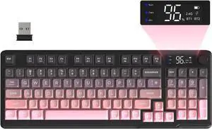FREEWOLF M96 Wireless Gaming Keyboard Creamy Membrane with Rainbow Backlight,Media Knob,LCD Screen,Dual Mode-Bluetooth/2.4Ghz,Ball Shape PBT Keycap 94 Key ANSI Layout for Win Mac PC Gamer(BlackBerry)