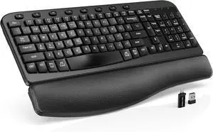 SABLUTE Wireless Keyboard, Ergonomic Wave Keyboards with Cushioned Wrist Rest, 2.4GHz USB Computer Wave Key Board for Windows, Mac, Chrome, PC, Laptop, Tablet - Black Full Size - Teclado Inalámbrico
