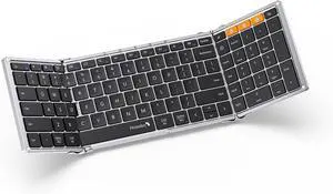 ProtoArc Foldable Bluetooth Keyboard, XK01 Folding Wireless Portable Keyboard with Numeric Keypad, Full-Size Travel Keyboard for iPad Tablet Smartphone Laptop PC Windows iOS Android, Black Silver