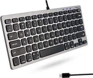 Macally USB C Keyboard - Compact & Mini Wired Keyboard for Mac, Windows & Chromebook - Plug & Play with USB-C Port - Space Gray