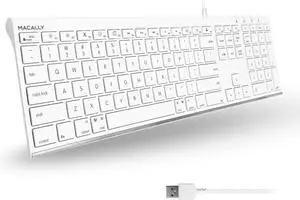 Macally Ultra Slim USB Wired Computer Keyboard - Full Size Keyboard with Numeric Keypad & 20 Shortcut Keys - Plug and Play Mac Keyboard - White