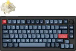 Keychron V1 Max Hotswap Wireless Mechanical Keyboard|RGB|ABS Plastic Frame|Carbon Black|with Knob|Gateron Jupiter Banana|75% Layout (84 Keys)|Windows Mac OS (V1M-D4)