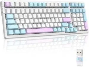 MAGIC-REFINER RK96 Wireless Mechanical Keyboard, Dual Mode 2.4G/BT5.0 2-in-1 Receiver, 100 Keys Hot Swappable Red Switches Gaming Keyboard with Number Pad for PC Gamers/Mac/Windows