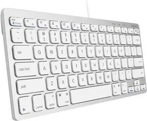 Macally Small Wired Keyboard for Mac and Windows - 78 Scissor Switch Keys Compatible Apple Keyboard - USB Mini Keyboard That Saves Space and Looks Great - Plug and Play Wired Mac Keyboard - Aluminum