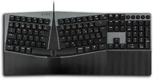 Perixx PERIBOARD-535BR Clavier Mécanique Ergonomique Filaire - Design Scindé avec Switchs Marron Profil Bas - Touches Macro - Repose-poignets Réglable - Windows/Mac - FR Canadienne