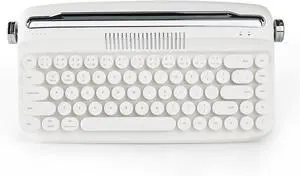 YUNZII Upgraded Wireless Typewriter Keyboard, Retro Aesthetic with Integrated Stand,Cute Round Keycaps, USB-C/Bluetooth Connection for Table, Phone, PC and Win/Mac/Android (B307, Snow White)