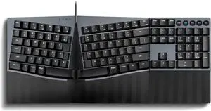 Perixx PERIBOARD-535BL Wired Ergonomic Mechanical Full-Size Keyboard - Low-Profile Blue Clicky Switches Programmable Feature with Macro Keys Compatible Windows and Mac OS X US English, Black