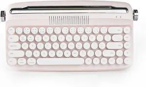 YUNZII Upgraded Wireless Typewriter Keyboard, Retro Keyboard with Integrated Stand, USB-C/Bluetooth Keyboard with Cute Round Keycaps for Multi Device for Win/Mac (B307, Baby Pink)