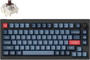 Keychron V1 Max Hotswap Wireless Mechanical Keyboard|RGB|ABS Plastic Frame|Carbon Black|with Knob|Gateron Jupiter Brown|75% Layout (84 Keys)|Windows Mac OS (V1M-D3)