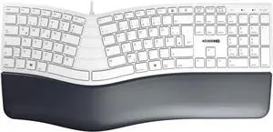 CHERRY KC 4500 Ergo, Ergonomic Keyboard, German Layout (QWERTZ), Wired, Wrist Rest with Memory Foam, Curved Keypad, White/Grey
