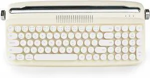 YUNZII Upgraded Wireless Typewriter Keyboard, Retro Keyboard with Integrated Stand, USB-C/Bluetooth Keyboard with Cute Round Keycaps for Multi Device for Win/Mac (B309, Ivory Butter)