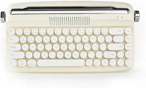 YUNZII Upgraded Wireless Typewriter Keyboard, Retro Keyboard with Integrated Stand, USB-C/Bluetooth Keyboard with Cute Round Keycaps for Multi Device for Win/Mac (B307, Ivory Butter)