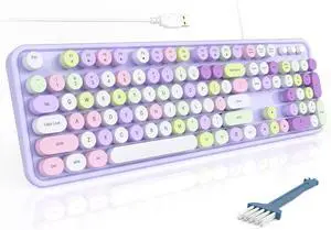 MOFII Colorful Computer Keyboard Wired, Cute Full Size Keyboard Typewriter Style, USB Keyboard with Foldable Stands for Windows, Laptop, Desktop, PC (Purple Colorful)