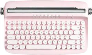 YUNZII ACTTO B303 Wireless Keyboard, Retro Bluetooth Typewriter Keyboard with Integrated Stand for Multi-Device (English, Baby Pink)