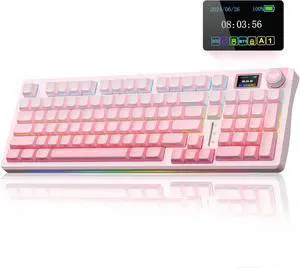 AULA S98 Pro Wireless Mechanical Keyboard with Screen & Knob,2.4GHz/USB-C/BT5.0 Hot Swappable Pink Creamy Keyboard,Pre-lubed Linear Switches,Side Printed PBT Keycaps,RGB Backlit Gaming Keyboards