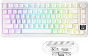 MAGIC-REFINER Attack Shark X85PRO 75% Wireless Mechanical Keyboard,TFT Smart Display&Knob,BT/2.4GHz/Wired Custom Gaming Keyboard,Gasket,Hot-Swap,RGB,with Pro Cable&5 Color PBT Keycaps (White Contour)