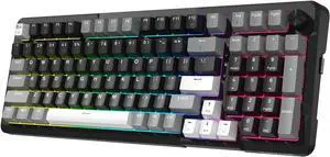 K742 Wireless Mechanical Gaming Keyboard with Knob, Bluetooth 5.0/2.4GHz/USB C Wired Creamy Keyboard with Number Pad for PC Computer, Hot Swappable RGB Backlits, Custom Linear Switch, Black