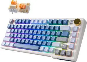 iRocks K103R Wireless Rechargeable RGB 75% Mechanical Gaming Keyboard, Hot Swappable Pre-lubed Switches, 81 PBT Keys, Gasket Mount, USB-C Detachable Cable (Ocean Blue, Silent Bubble Switch)