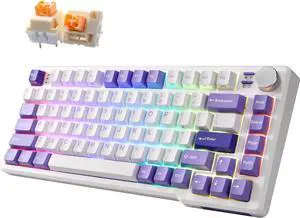 iRocks K103R Wireless Rechargeable RGB 75% Mechanical Gaming Keyboard, Hot Swappable Pre-lubed Switches, 81 PBT Keys, Gasket Mount, USB-C Detachable Cable (Lavender Purple, Silent Bubble Switch)
