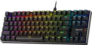 Redragon K556 TKL RGB Wired Mechanical Gaming Keyboard, 80% 87 Keys Hot-Swap Mechanical Keyboard w/Aluminum Base, Upgraded Socket and Noise Absorbing Foams, Quiet Linear Red Switch