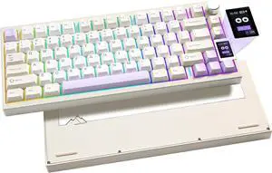 YUNZII AL80 Wireless Mechanical Keyboard,Full Aluminum CNC, Smart LCD Display,Hot Swappable Gasket Mount 75% Layout with Knob,BT/2.4G/USB-C,QMK/VIA Support for Win/Mac (Beige, Gateron Zero Switch)