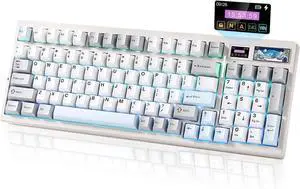 YUNZII IF99 Wireless Mechanical Gaming Keyboard with Smart LCD Display, QMK/VIA Programmable BT/2.4G/USB-C Gasket Mounted Hot Swap RGB 96% Layout for Mac/Win (White, Cocoa Cream V2 Switch)