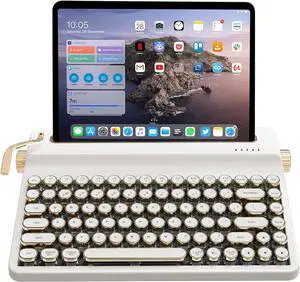 YUNZII QL75 Wireless Typewriter Hot Swap Retro Mechanical Keyboard,Punk Round Keycaps,RGB Backlit QMK/VIA Programmable, Multi-Device Keyboard with 2.4GHz/Type-C/BT5.0 (White, Cocoa Cream V2 Switch)