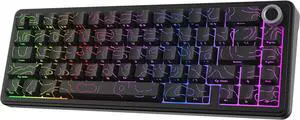EPOMAKER X Aula F65 PRO Wireless Mechanical Gaming Keyboard, Hot-Swappable, Knob and Shine-Through PBT Keycap, RGB, Bluetooth/2.4GHz Wireless (Black Topographic, Icesoul Switch)
