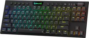 Redragon K621 Horus TKL Wireless RGB Mechanical Keyboard, 5.0 BT/2.4 Ghz/Wired Three Modes 80% Ultra-Thin Low Profile Bluetooth Keyboard w/Dedicated Media Control & Linear Red Switches, Black