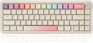 YUNZII B68 Wireless Mechanical Keyboard,Tri-Mode BT5.0/2.4GHz/USB-C,Cute PBT Keycaps,Hot Swappable Creamy Typing Gasket Mounted,RGB Backlit NKRO for Win/Mac (Beige, Cocoa Cream V2 Switch)