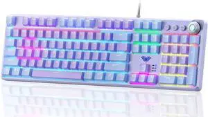 AULA F2088 Pro Keyboard, 108 Keys Purple Mechanical Keyboard with RGB Rainbow Backlit, Removable Upper Cover, Aesthetic Media Knob Red Switches Programmable Keys USB Wired Keyboards for MAC PC Gamer