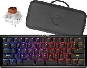 KINESIS Gaming TKO Mechanical Keyboard | Tactile Brown Switches | 60% Layout | Split Spacebar | Hotswap | PBT Keycaps | Aluminum Body | SF Shock Limited Edition Travel Case