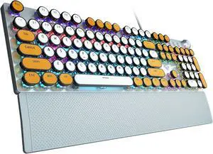 AULA F2088 Typewriter Style Mechanical Keyboard,Rainbow LED Backlit,Clicky Blue Switches,Removable Wrist Rest,Media Control Knob,Retro Round Keycaps,USB Wired PC Computer Keyboards