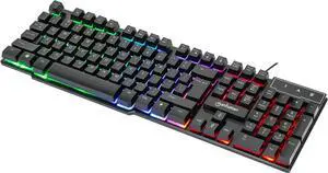 MANHATTAN RGB LED USB Gaming Keyboard - Full Size, Rainbow Backlight, Spill-Resistant, Quiet Keystrokes, 12 Multimedia Function Keys, for Computer, PC, Desktop, Gamer  3 Yr Mfg Warranty - 180603