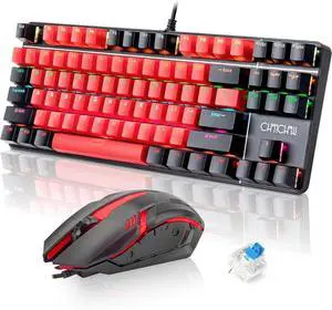 CHONCHOW Mechanical Gaming Keyboard and Mouse Combo, LED Backlit, Blue Switch, 87 Keys TKL, Hot Swappable Mechanical Keyboard, RGB Mouse 1200-4200 DPI for Ps4 Xbox PC Laptop Mac Windows