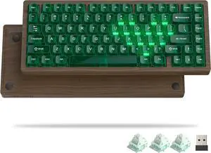 Womier 75% Keyboard Wireless with QMK/VIA, WD75 Wood Gaming Keyboard 8000mAh Battery, Tri-Mode Mechanical Custom Key Board RGB Hot Swappable with Translucent Clear Keycaps-POM Linear Switch