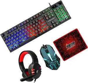 Gadpiparty 1set USB Keyboard Mouse Ergonomic Design Backlit Keyboard Headset Included Computer Accessories