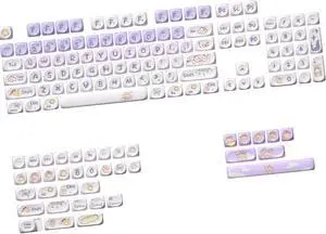 MagiDeal Mechanical Keyboard Keycaps English Keycap Set Clear Cute Patterns Print Ideal Gift Easy to Install Heat Sublimation Key Caps, Purple 142 Keys