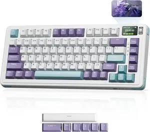 BOYI C75Pro Mechanical Keyboard with Screen,BT5.0/2.4G/Type-C/USB-A Port RGB Hot Swappable Gasket Mount 75% Compact Layout for Gaming/Typing/Win/Mac/PC(Purple,Linear Switch)
